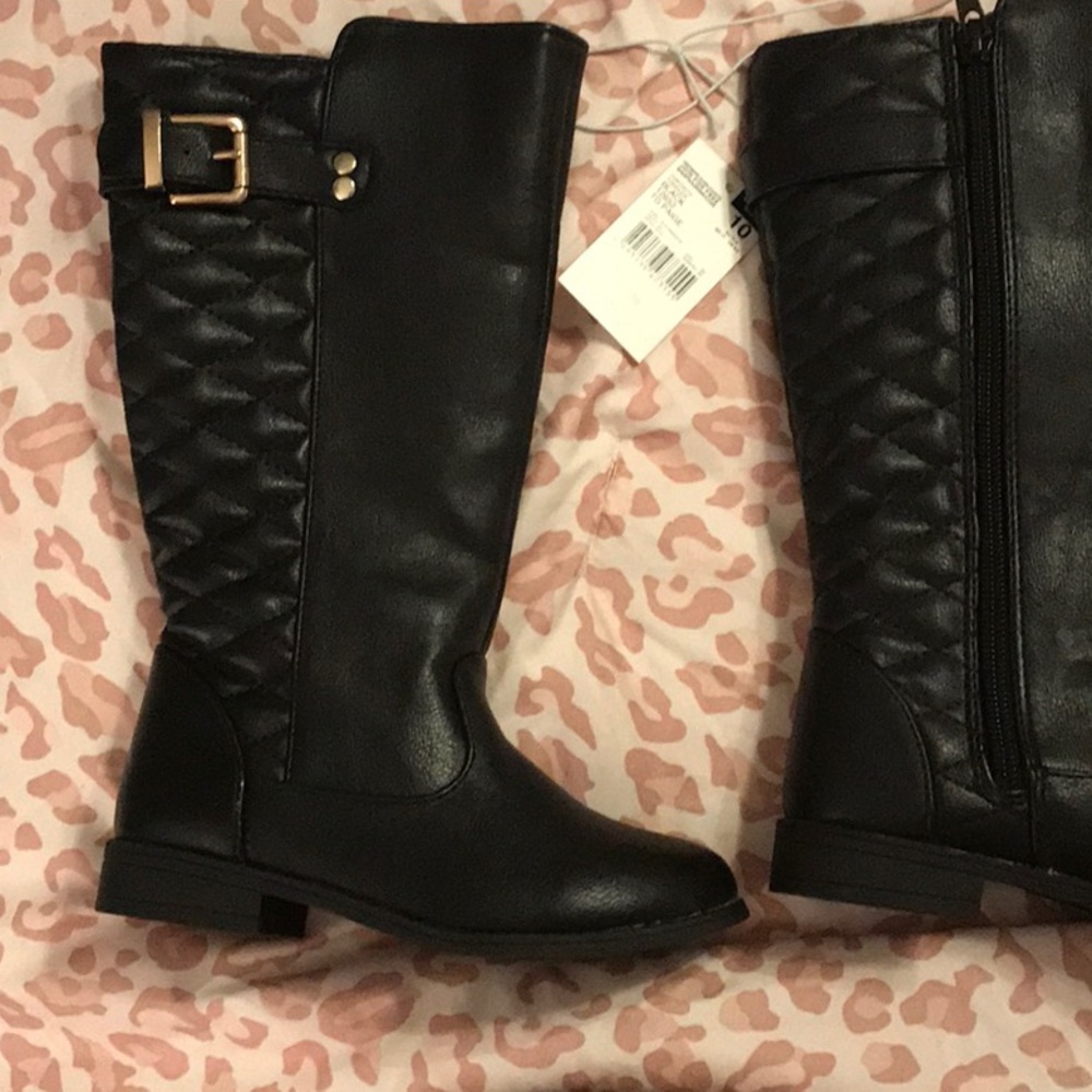 Girls black moto knee high boot
